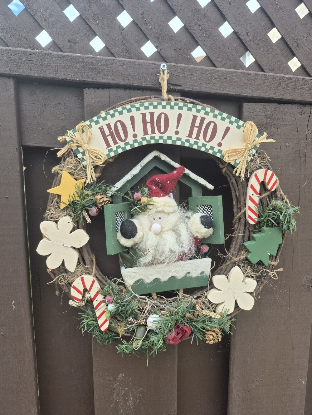 Happy Holidays Ho Ho Santa Wreath Rustic Wood Multi Colour 12 inch Diameter